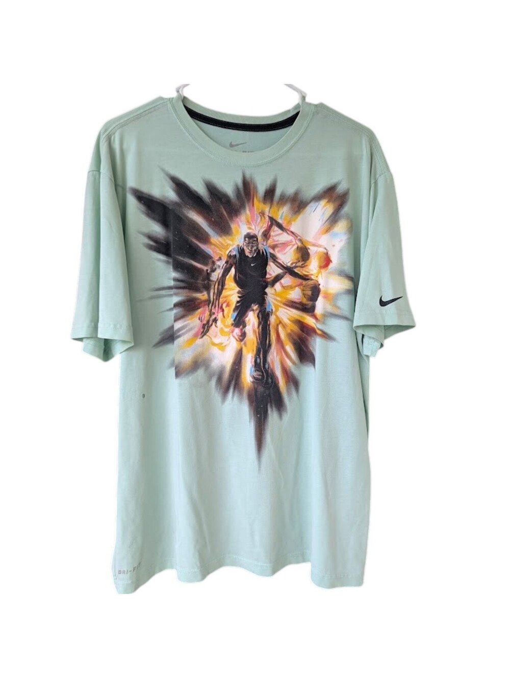 Nike KD Kevin Durant T-Shirt Mens XL Mint Blue Comic Graphic Dri-Fit Tee 24x29